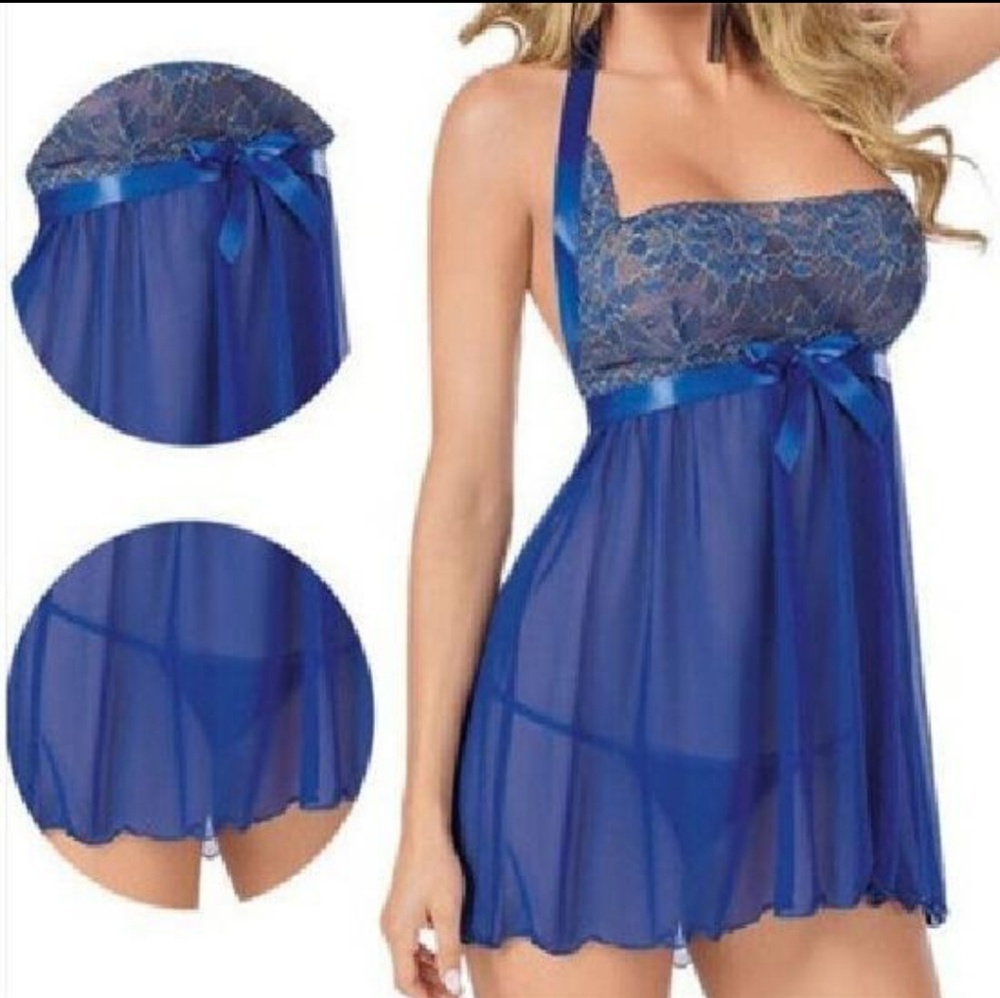 New With Tags Blue Lace & Ribbons  Baby Doll Set - Picture 3 of 6